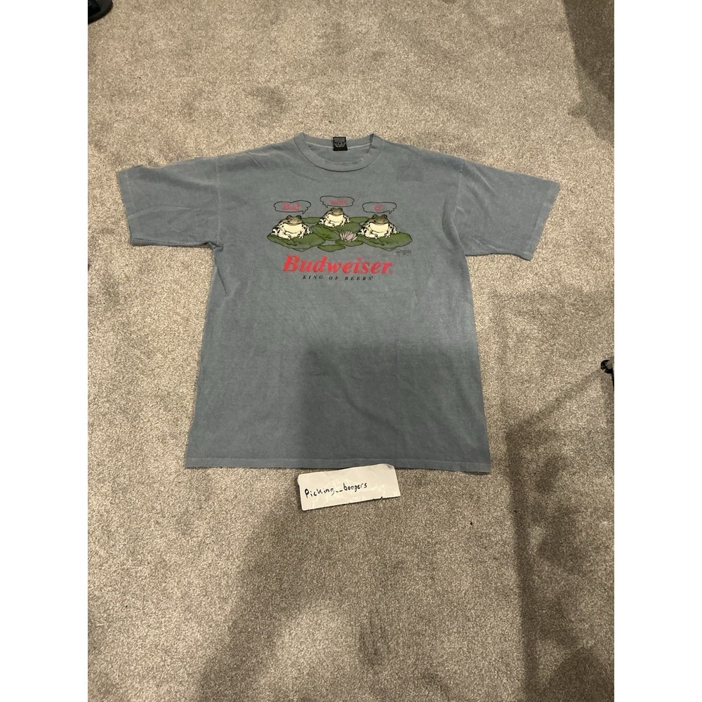 Vintage 1995 Budweiser Frog T Shirt. Bluish Gray‎ Adult Size XL. H.L.Miller Tag
